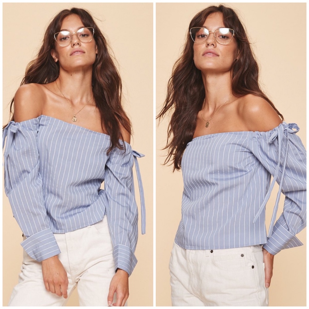 LPA The Label Chambray Stripe Off the Shoulder Top